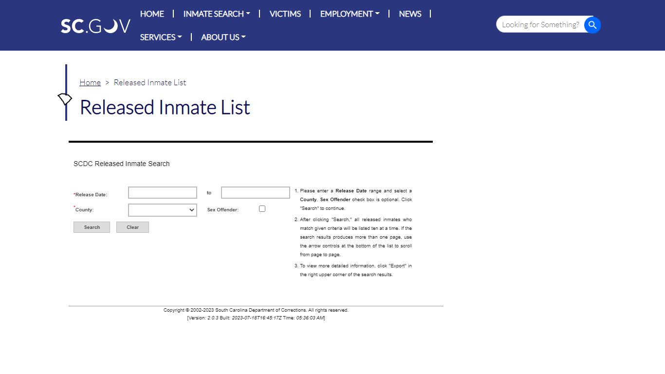 Released Inmate List | South Carolina Department of Corrections